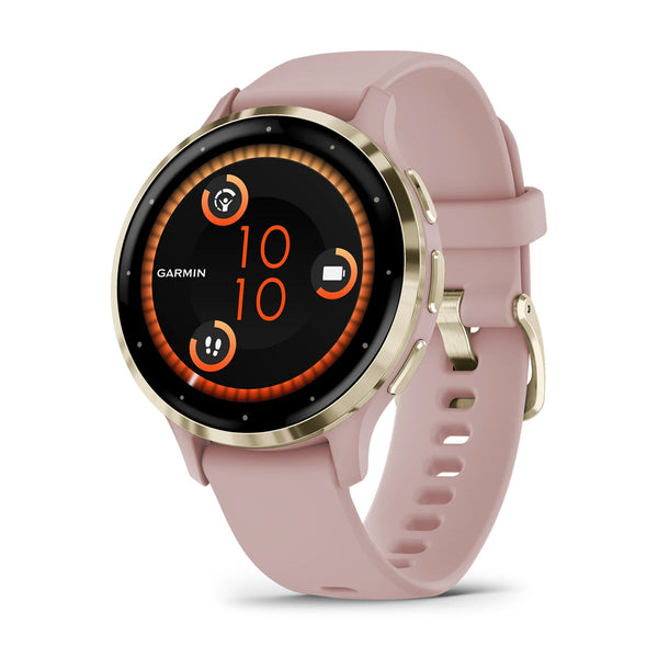 Garmin Venu 3S Soft Gold Stainless Steel Bezel With Dust Rose Case And Silicone Band Full Color Display Watch