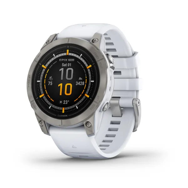 Garmin Epix Pro Gen 2 Sapphire Edition 47Mm Titanium With Whitestone Silicone Band Full Color Display Watch