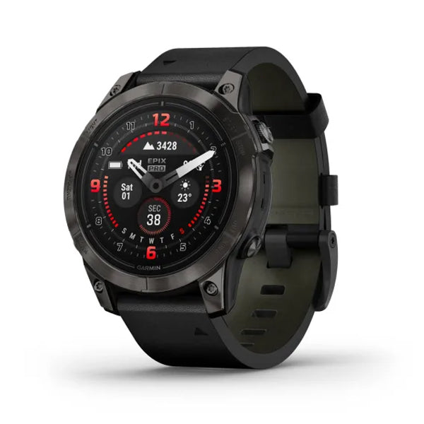 Garmin Epix Pro Gen 2 Sapphire Edition 47Mm Carbon Gray Dlc Titanium With Black Leather Band Plus A Black Silicone Watch Band  Full Color Display Watch