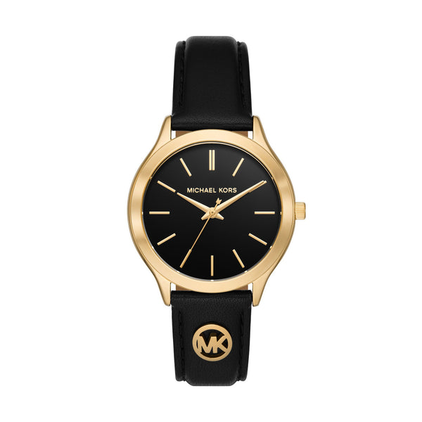 Michael Kors Slim Runway Women's Black Leather Watch