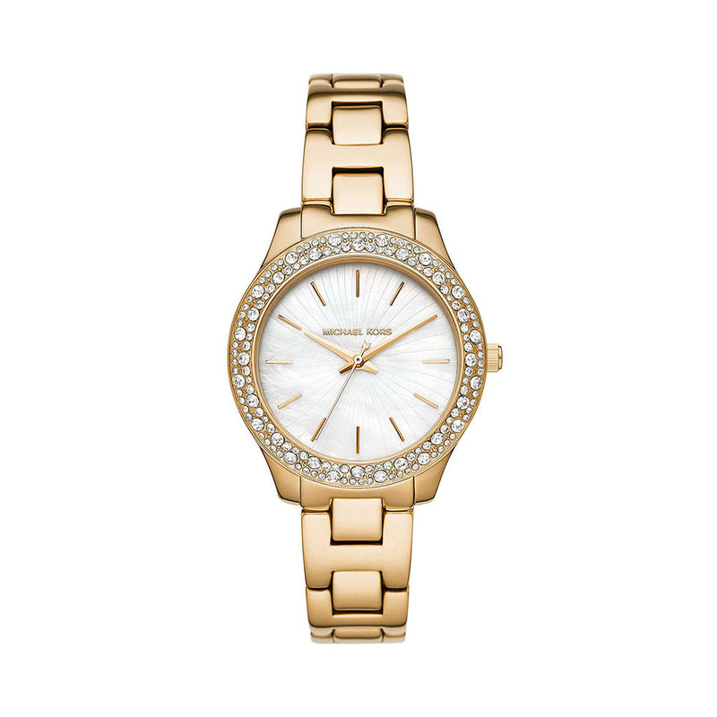 Michael Kors Mother of Pearl Analog Women's Watch Gold Plated Metal Bracelet - MK4555