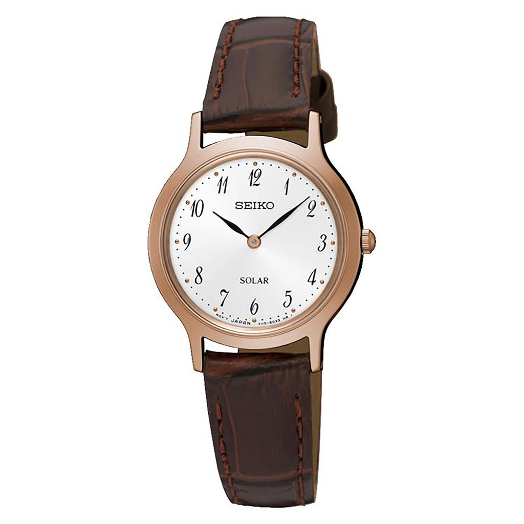 seiko women's leather strap solar dress watch Seiko Women's Core Solar White Dial Black Leather Watch SUT254