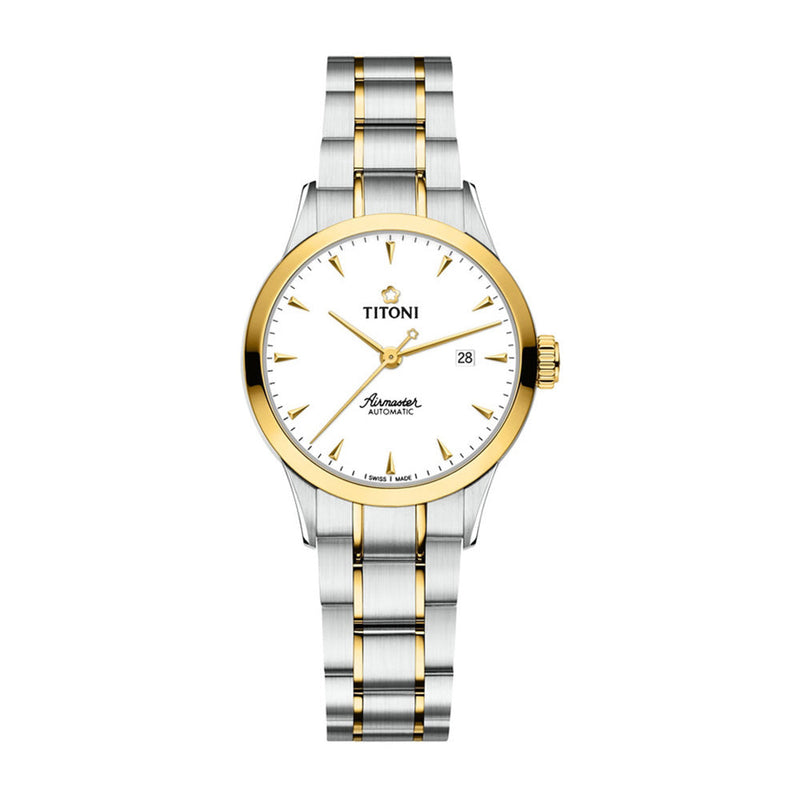 Titoni Women's Automatic Stainless Steel & Yellow Gold PVD Case White Dial Watch