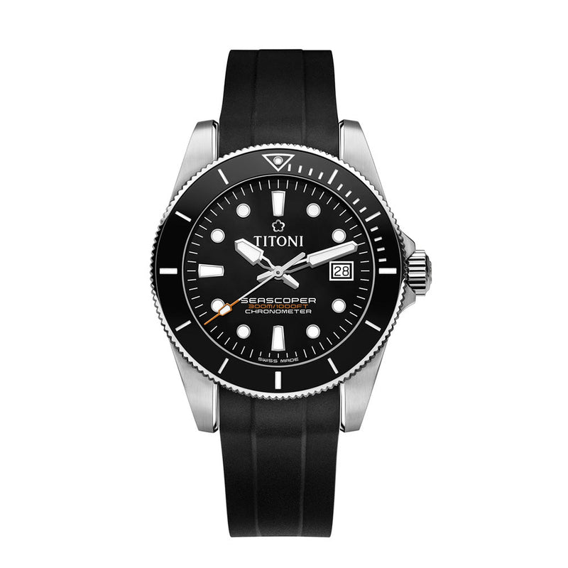 Titoni Men's Automatic Rubber Case Black Dial Watch