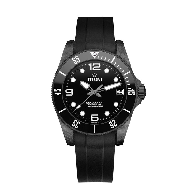 Titoni Men's Automatic Rubber Case Black Dial Watch