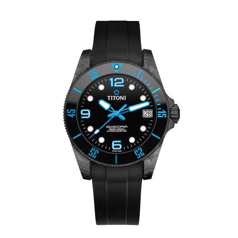 Titoni Men's Automatic Rubber Case Black/Blue Dial Watch