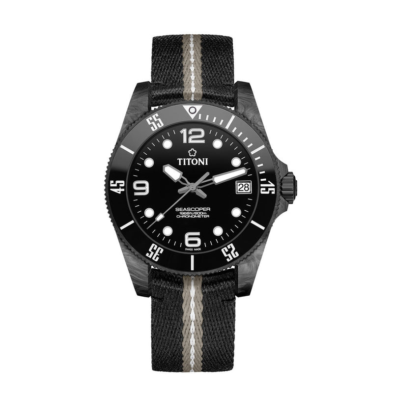 Titoni Men's Automatic Textile Case Black Dial Watch