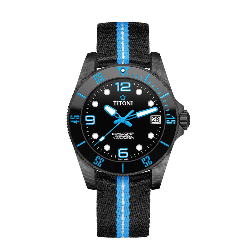 Titoni Men's Automatic Textile Case Black/Blue Dial Watch