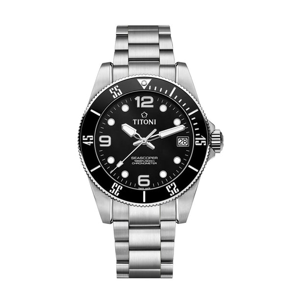 Titoni Men's Automatic Stainless Steel Case Black Dial Watch