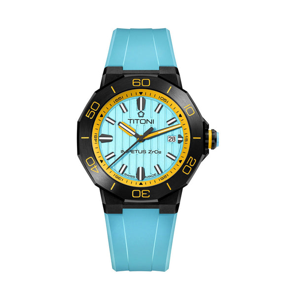 Titoni Men's Automatic Rubber Case Argentine Blue Dial Watch with Extra Strap