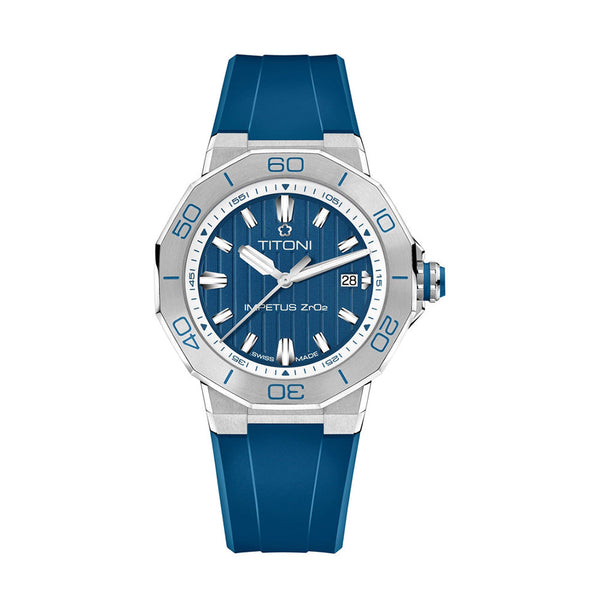 Titoni Men's Automatic Rubber Case Bleu de france Dial Watch with Extra Strap