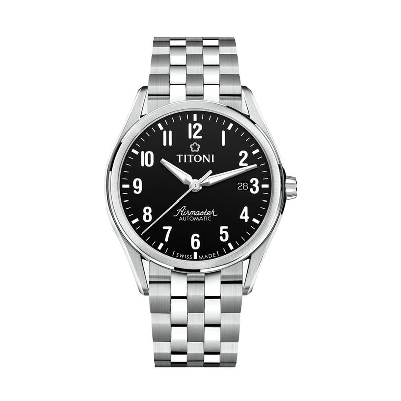 Titoni Men's Automatic Stainless Steel Case Black Dial Watch