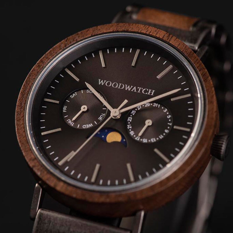 WOODWATCH MEN'S ELEMENT BRUSHED IRON WALNUT QUARTZ WATCH