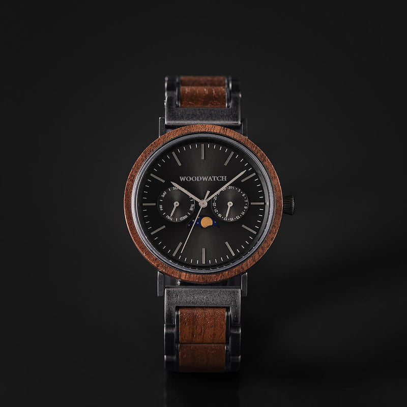 WOODWATCH MEN'S ELEMENT BRUSHED IRON WALNUT QUARTZ WATCH