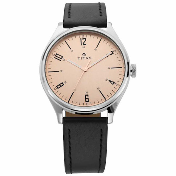 TITAN WORKWEAR WATCH WITH CHAMPAGNE DIAL & BLACK LEATHER STRAP 1802SL03