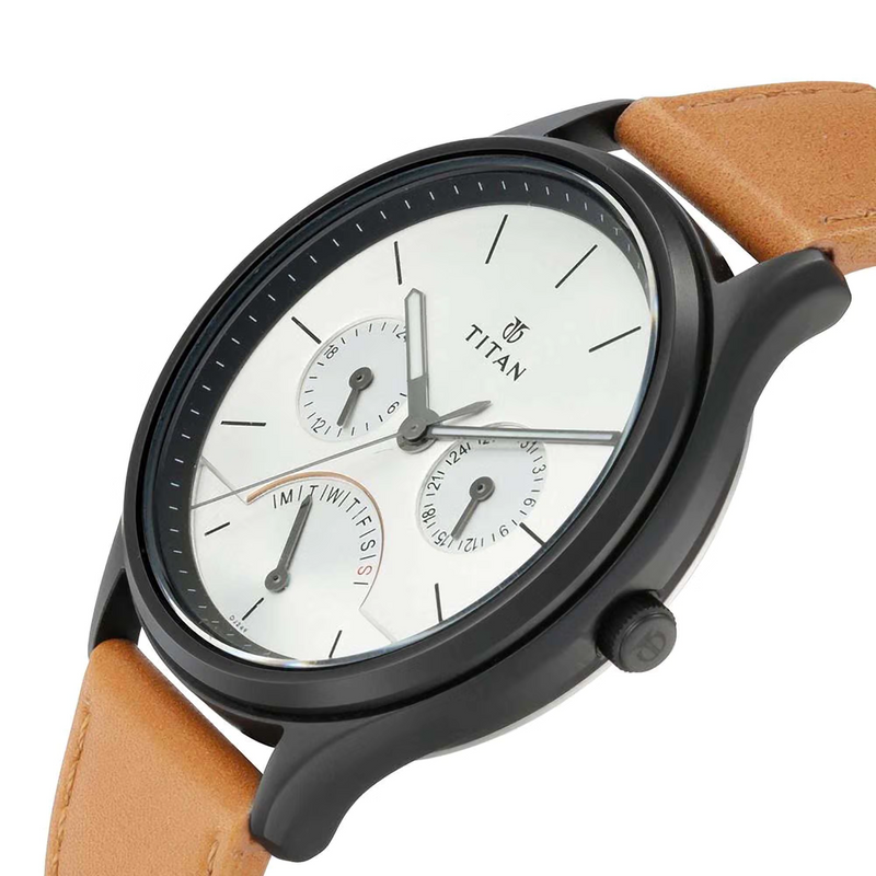 TITAN WORKWEAR WATCH WITH SILVER DIAL & LEATHER STRAP 1803NL01