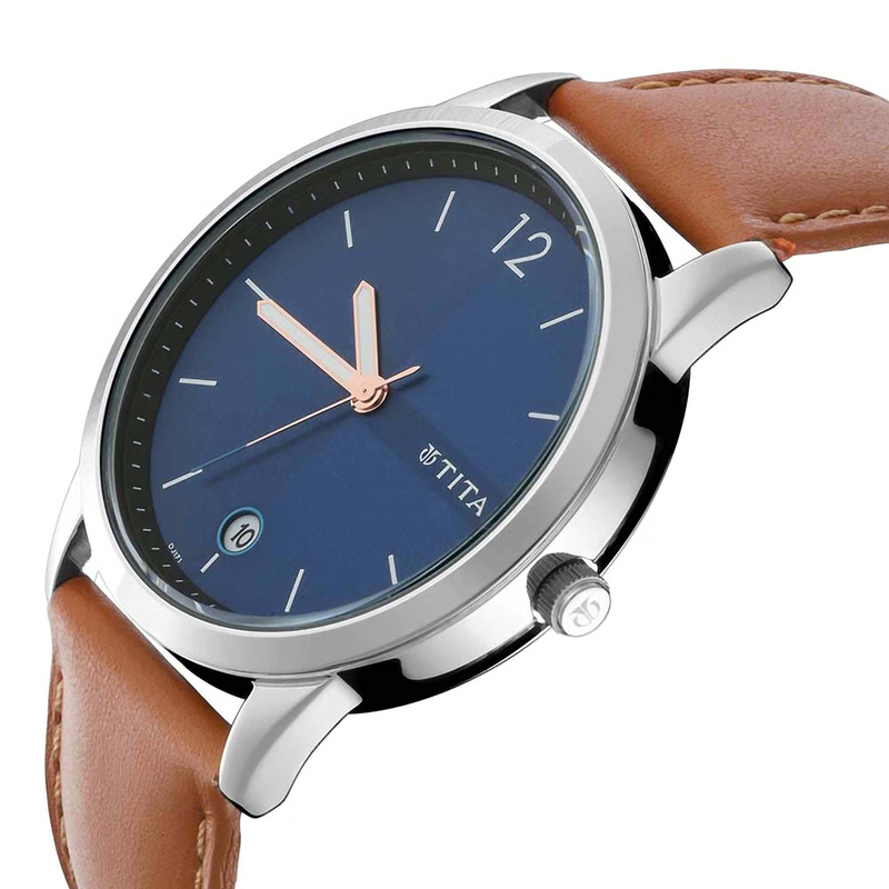 TITAN WORKWEAR WATCH WITH SILVER DIAL & LEATHER STRAP 1806SL03