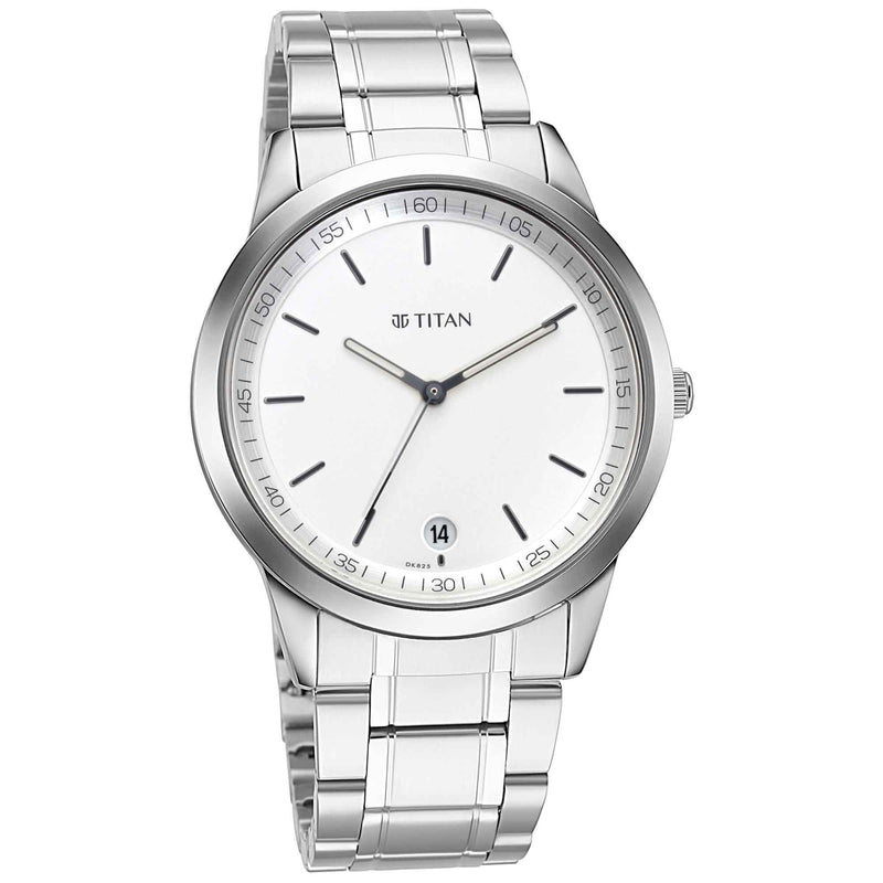 Titan Minimals Watch with White Dial & Analog with Date Function for Men