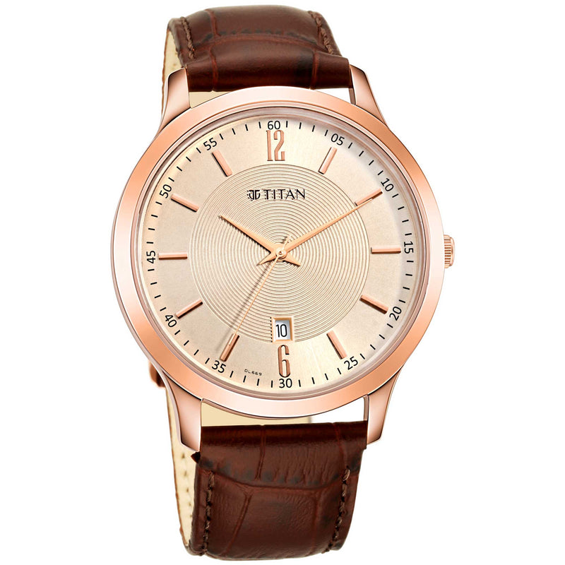 Titan Rose Gold Dial Analog Watch with Date Function for Men