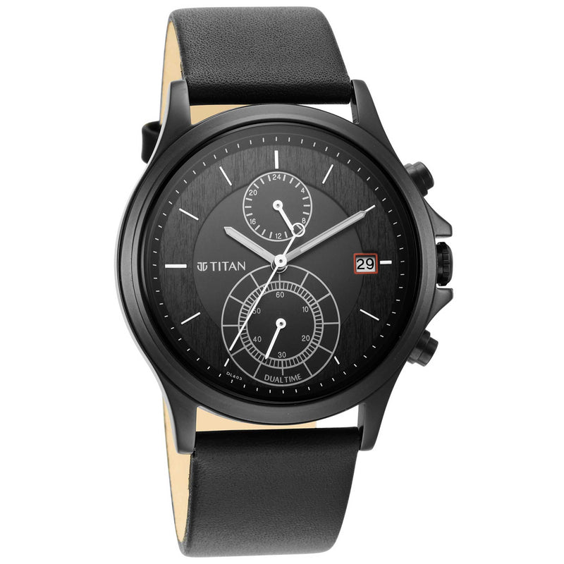 Titan Workwear Black Dial Dual Time Watch for Men