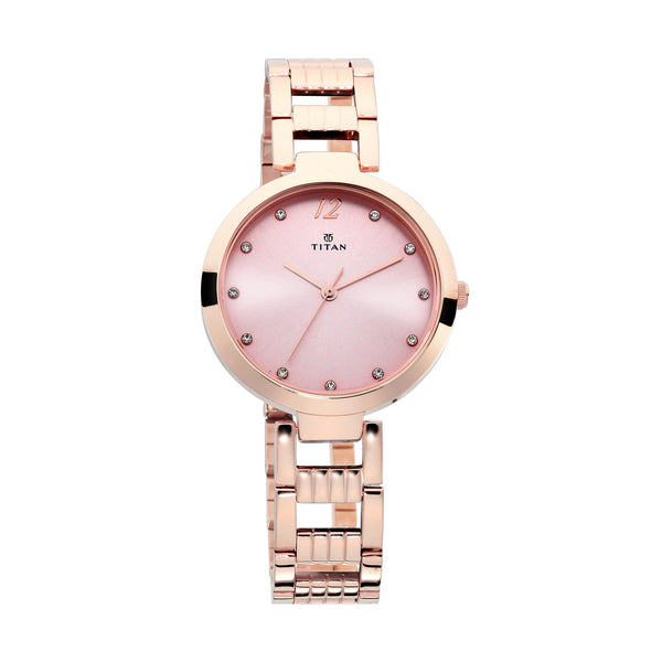 Pink Dial Stainless Steel Strap Watch