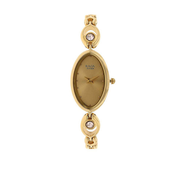 Beige Dial Brass Strap Watch