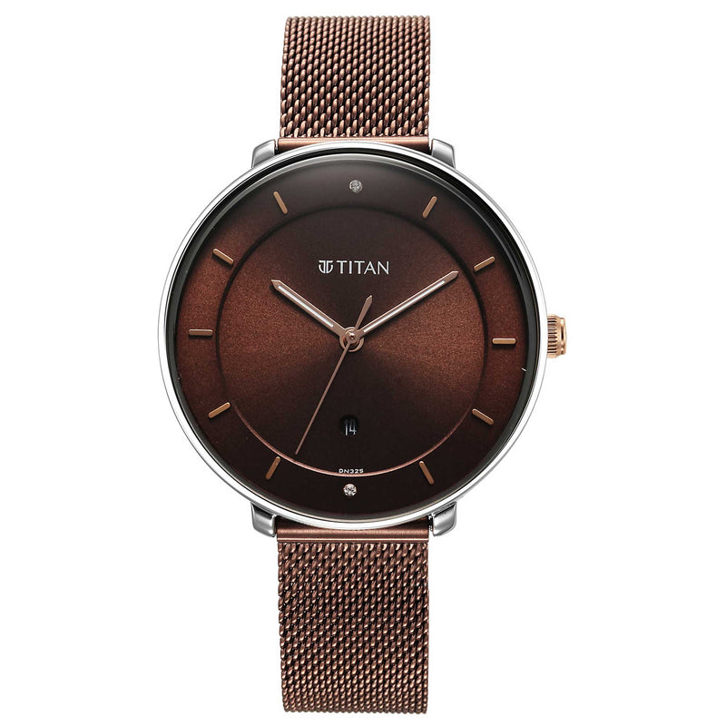 Titan Noir Brown Dial Metal Strap Analog Watch for Women
