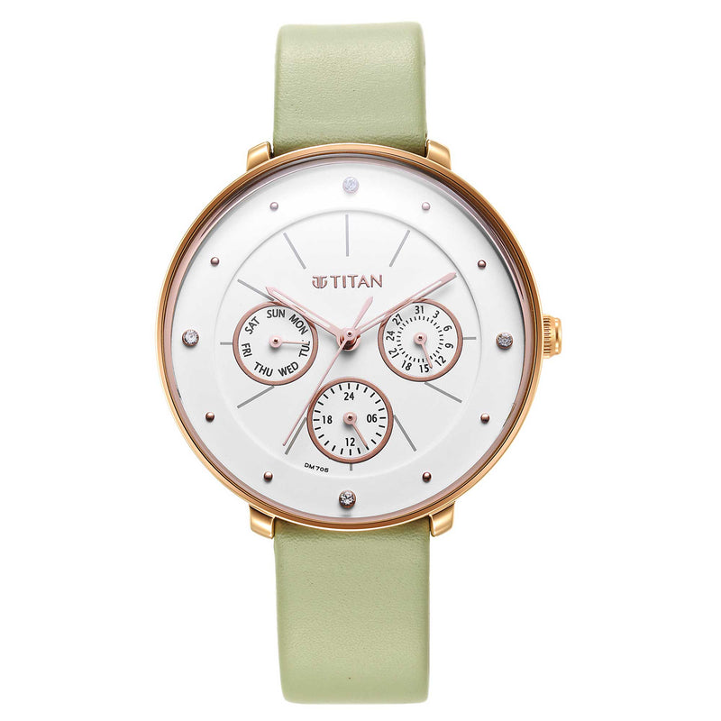 Titan Quartz Analog Watch with Green Colour Strap for Women