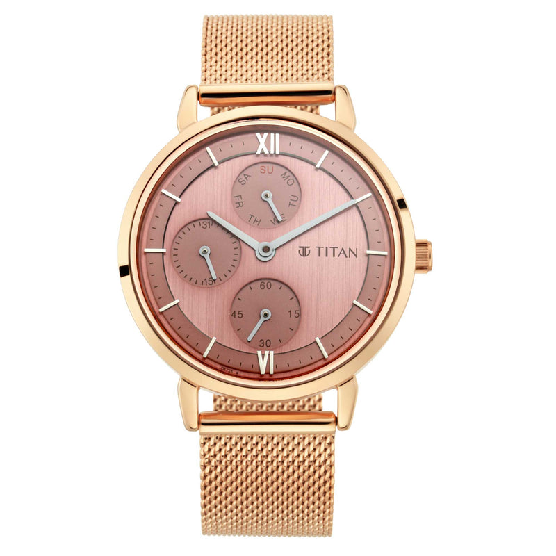 Titan Workwear Watch - Rose Gold Dial with Multifunction feature for Women