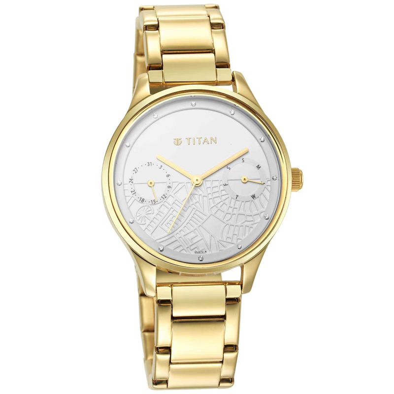 TITAN WANDER WHITE DIAL METAL STRAP WATCH 2670YM01