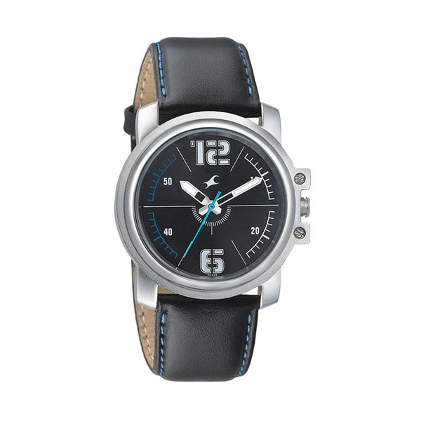 Fastrack Watch with Black Leather Strap for Guys