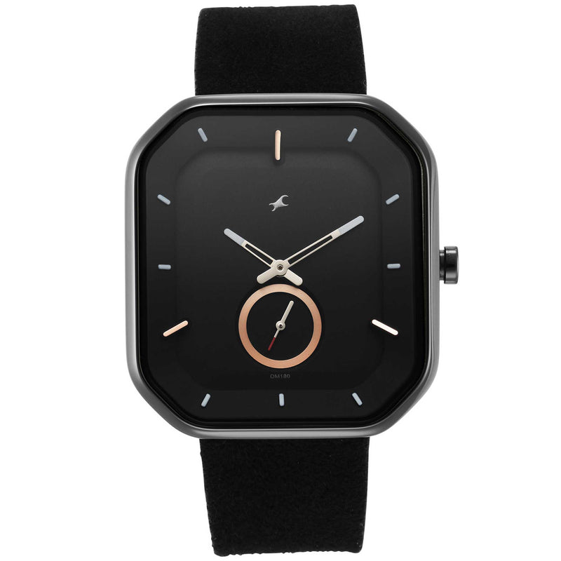 Fastrack Black Dail Analog Watch with Black Leather Strap