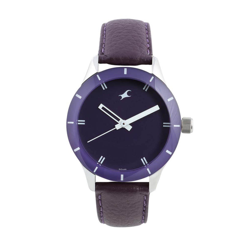 Purple Dial Leather Strap Watch
