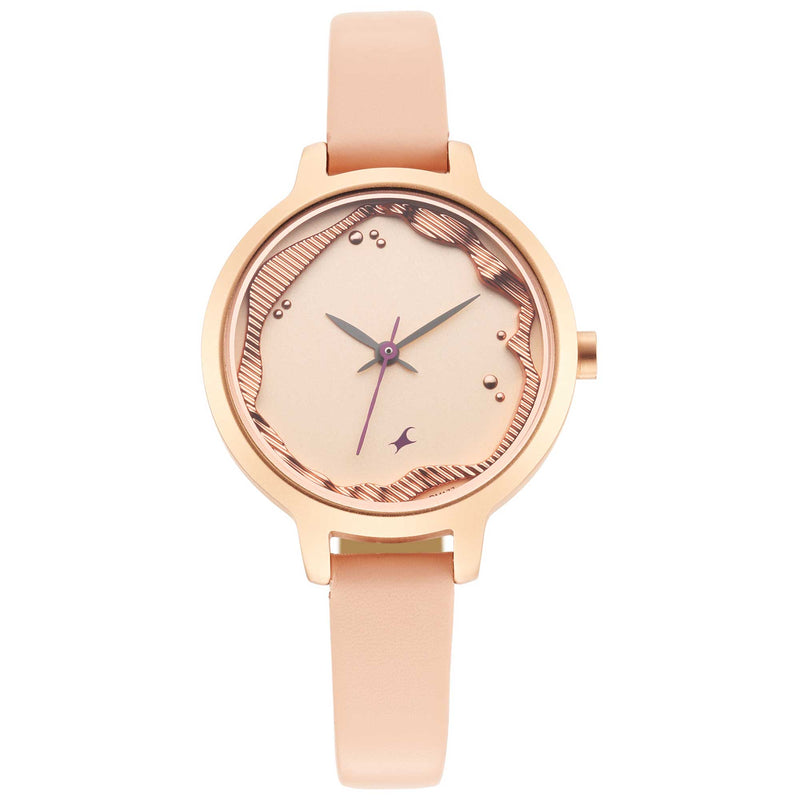 Fastrack Girls Fashion Watches everyday wear with leather beige strap, petals, flowers, uptown retreat