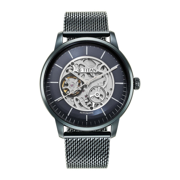 Titan Mechanical Blue Dial Stainless Steel Strap Watch for Men