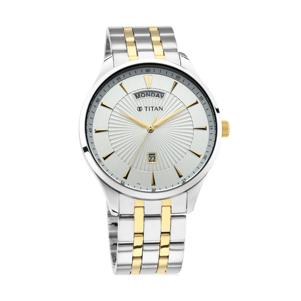 Titan Regalia Opulent White Dial Analog Watch for Men with Day & Date function