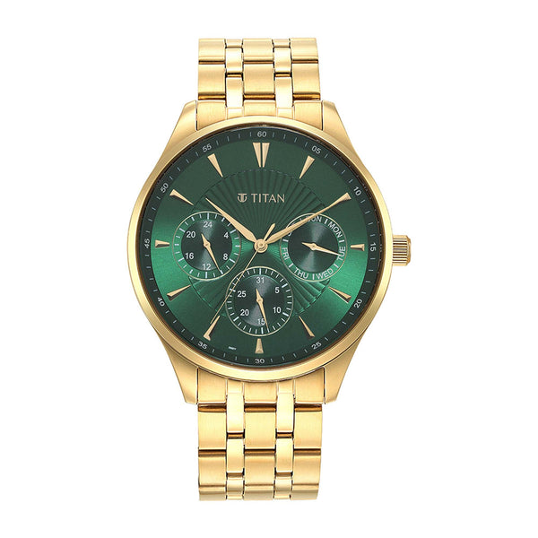 Titan Opulent III Green Dial Stainless Steel Strap Watch for Men