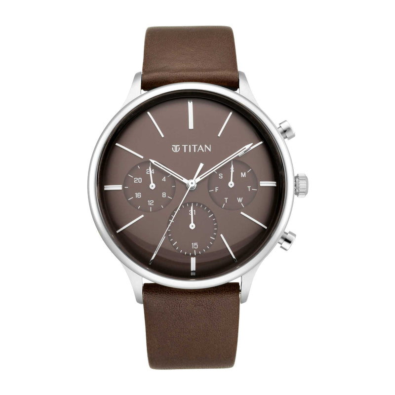 Titan Light Leathers Brown Dial Multifunction Watch for Men