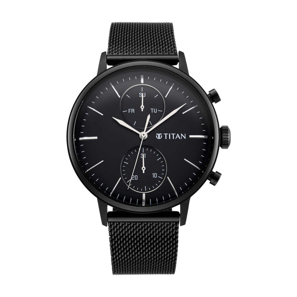 Titan Light Leathers Black Dial Multifunction Watch for Men
