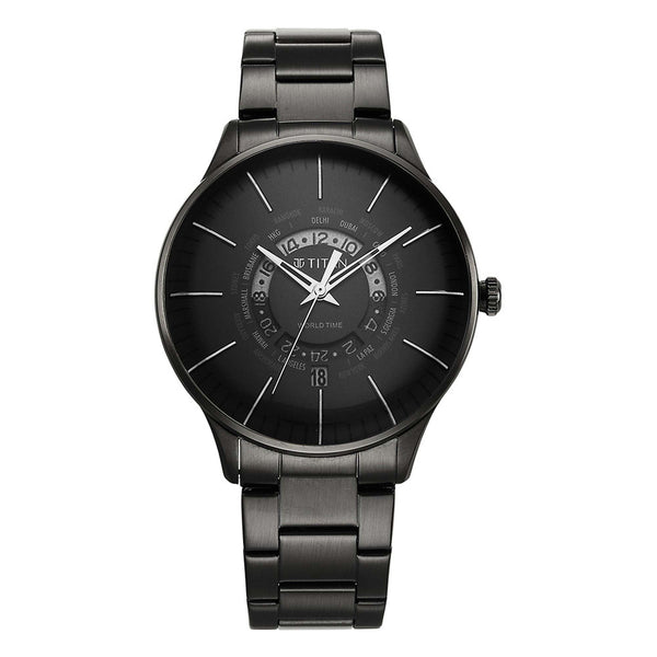 Titan Black Dial World Time with Date Watch for Men