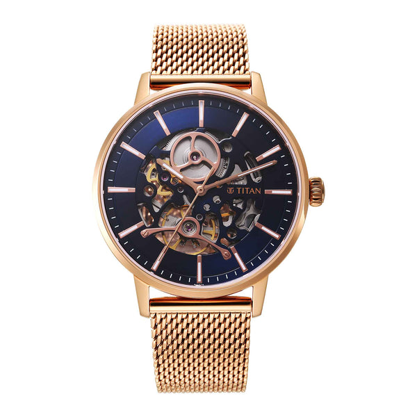 Titan Mechanical Slimline Watch for Men With Rose Gold Colour Stainless Steel Strap