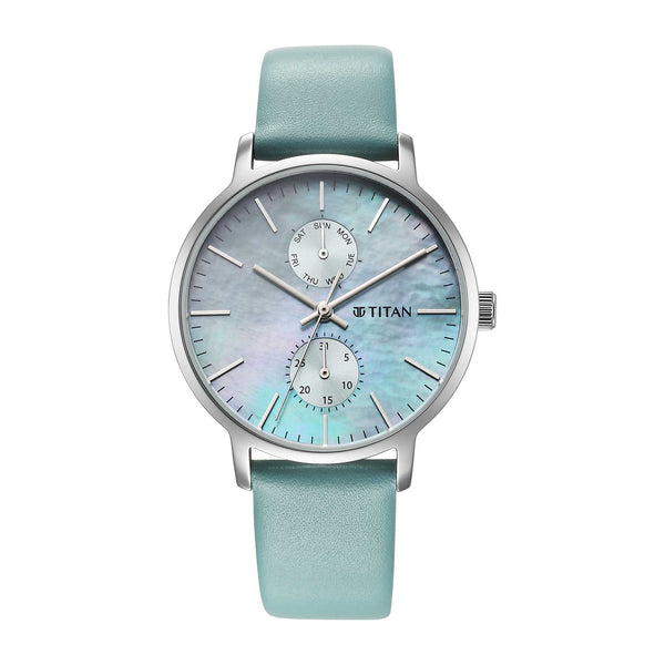 Titan Quartz Analog with Day and Date Watch with Blue Strap for Women