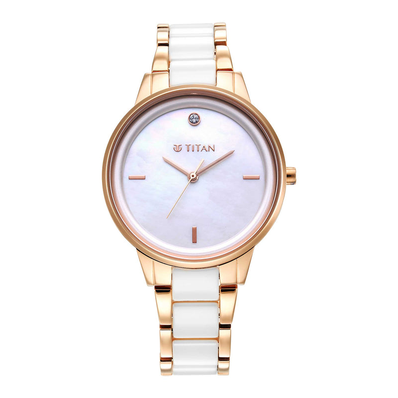 Titan Quartz Analog Watch with White Colour Strap for Women