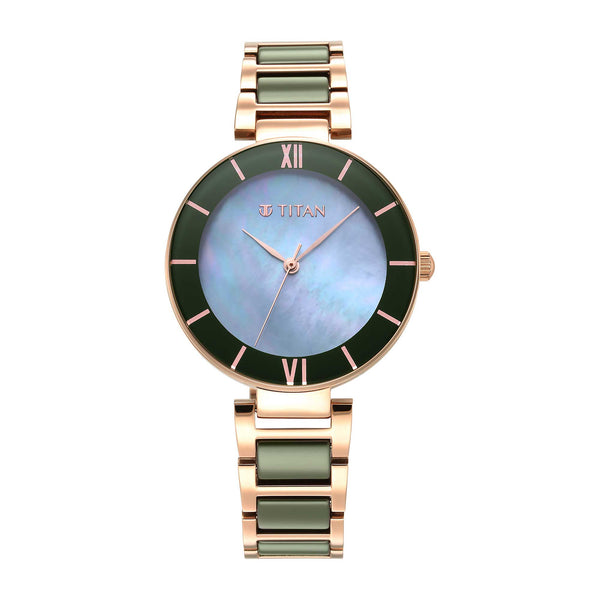 Titan Quartz Analog Watch with Rose Gold Colour Strap for Women
