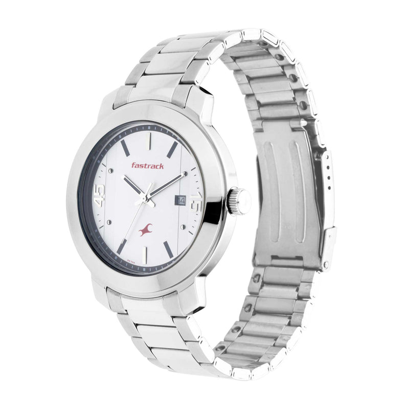 Fastrack Bare Basics White Dial Analog Watch for Guys with Date function 3246SM01