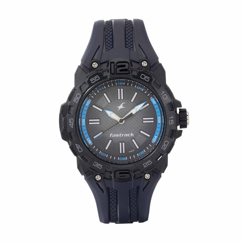 Fastrack Trendies Black and Blue Dial Analog Watch for Guys 38056PP01