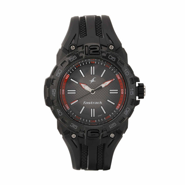 Fastrack Trendies Black and Red Dial Analog Watch for Guys 38056PP02