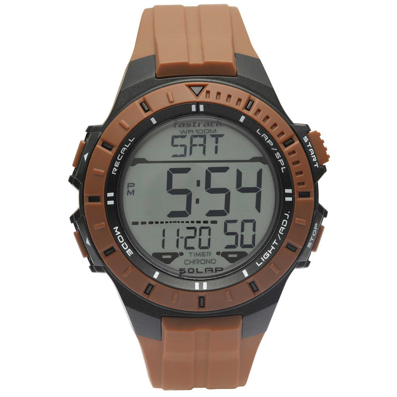 Fastrack Streetwear Digital Brown Strap Buckle Watch 38067PP02