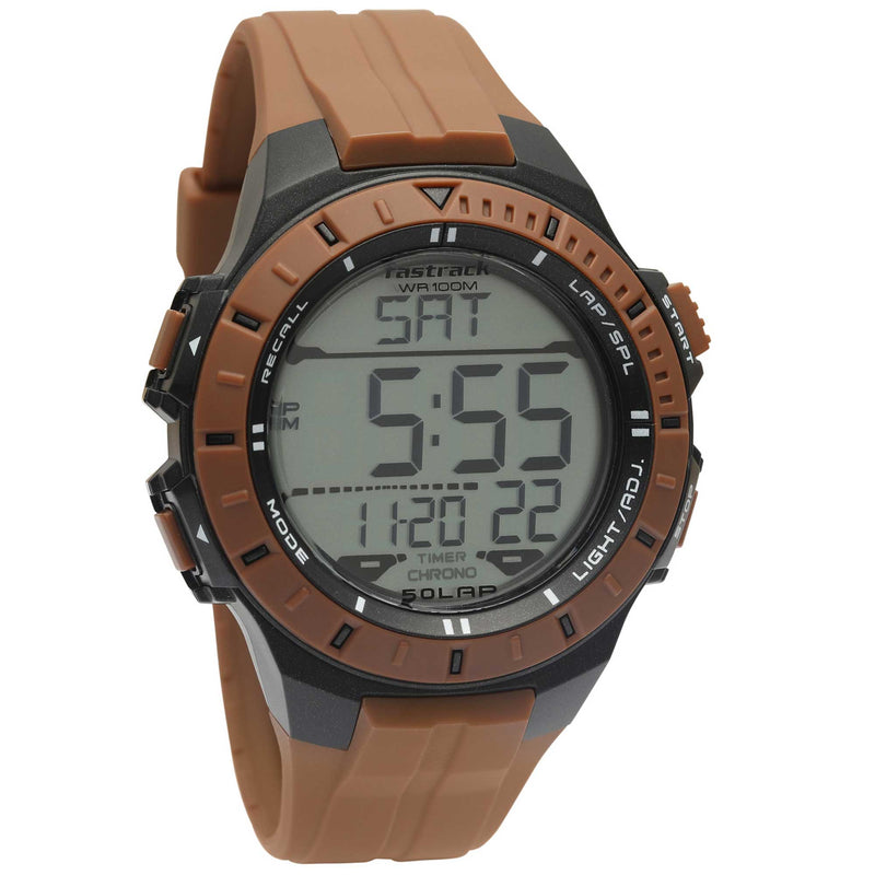 Fastrack Streetwear Digital Brown Strap Buckle Watch 38067PP02