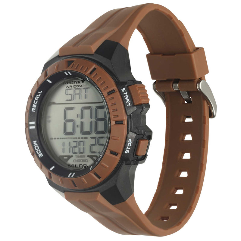 Fastrack Streetwear Digital Brown Strap Buckle Watch 38067PP02